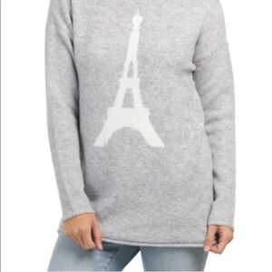 Cupcakes & Cashmere | Gray Mock Turtleneck Sweater with Eiffel Tower Design